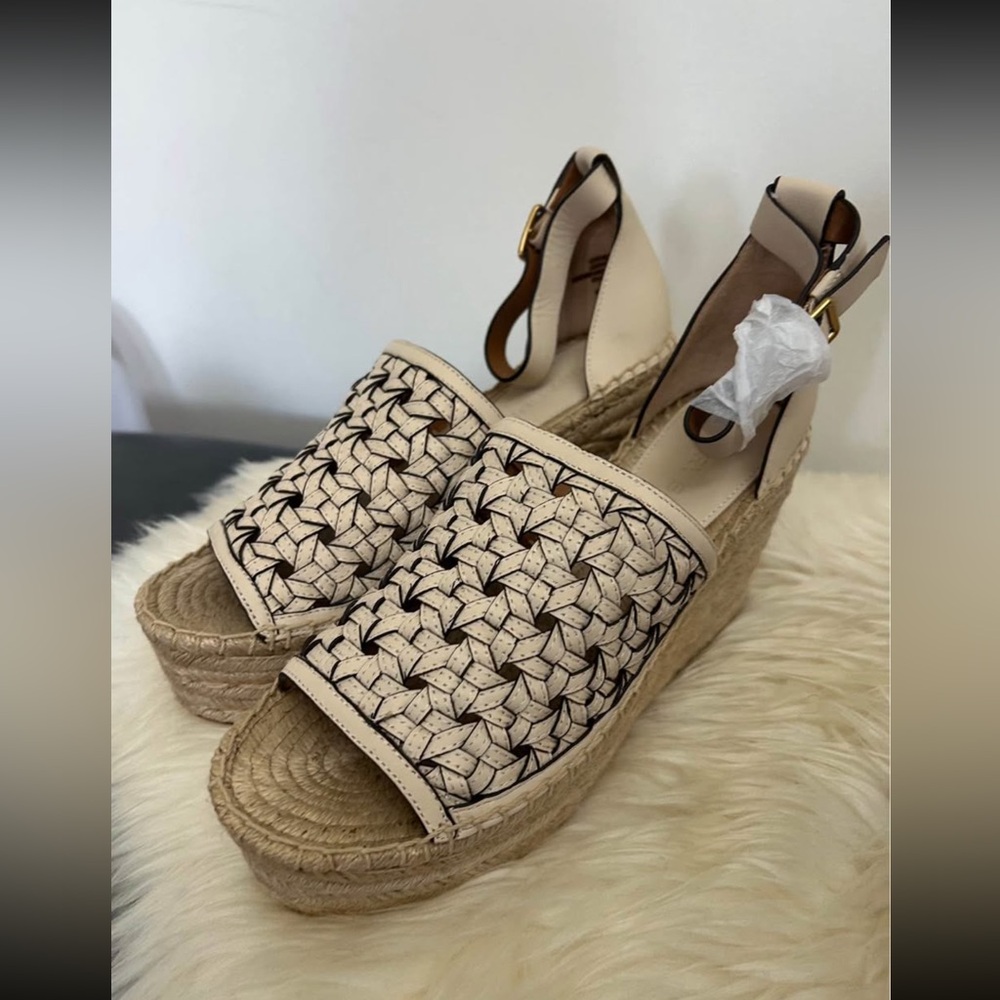 Tory Burch woven leather espadrilles wedge sandals 8.5, 9, 9.5, 10, 10.5